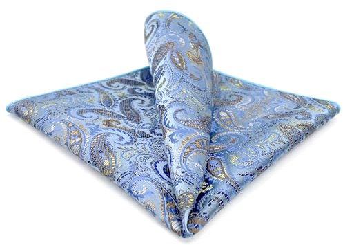 S&W SHLAX&WING Blå fickrutor för män Paisley Silk Large Näsduk 32cm Groomsmen