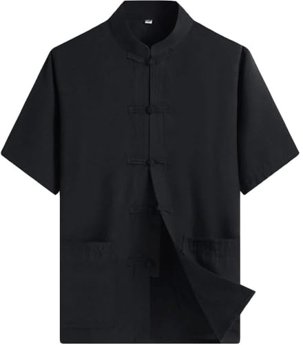 ZooBoo Chinese Clothing Tang Suit - Kung Fu Short Sleeve Shirt for Men (M, Black)