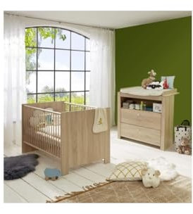 trendteam smart living - Olivia - Babyzimmermöbel-Set (Babybett [143x83x78cm] + Wickelkommode [96x104x69cm]) - Eiche Sägerau - silberfarbene Knopfgriffe - Kratzfest