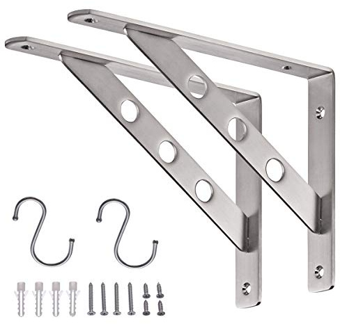 YUMORE Staffe per Mensole Pesanti 25cm,YUMORE Supporto per Mensole a Parete in Acciaio Inox Staffe Reggimensola Triangolare 250 x 180 mm Supporti a L per Scaffali a Muro, Carico Massimo 150kg, 2 Pezzi