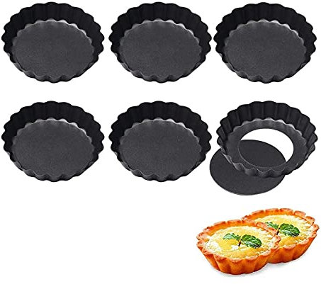 ZEACCT 6 pcs moule à tartelette, Moule à Quiche, Moule à Gâteau Rond,Moule Rond Fond Amovible, Revêtement Antiadhésif, Moule à Tarte Cannelé Fond Amovible Moule à Quiche pour La Pâtisserie Maison