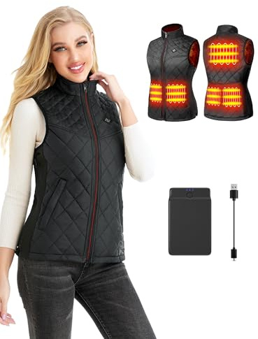 Kintiwe Heated Vest for Women,Heated Gilet with 12000mAh Battery Pack,Lightweight Thermal Body Warmer, Slim Fit Electric Rechargeable Heated Jacket