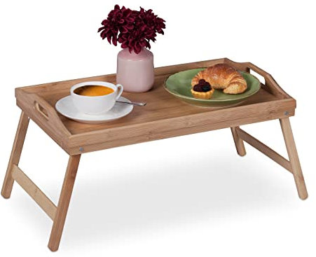 Relaxdays Betttablett klappbar, Essenstablett mit Füßen, Frühstück im Bett, Bambus & MDF, HxBxT: 25 x 60 x 30 cm, Natur
