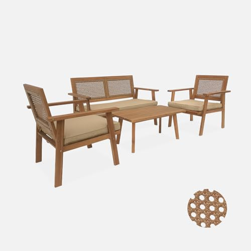 Alice's Garden - Salon de Jardin. Bohémia. cannage Rond. canapé 2 Places. 2 fauteuils. 1 Table Basse 117x64x74 cm