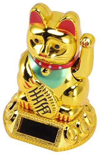 Omabeta Decoración de Gato de la Suerte, Brazo Que Agita, Plástico Respetuoso con el Medio Ambiente, Gato de la Suerte Chino, Riqueza Y Suerte para el Hogar(Dorado)