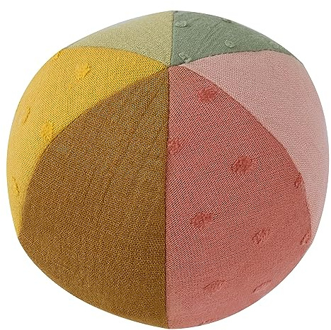 Pelota de tela Fehn NATUR - Pelota para agarrar con mezcla de materiales de algodón de cultivo ecológico y sonajero - Fomenta las habilidades motoras del bebé - para bebés y niños pequeños