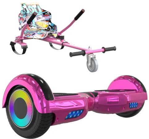 ELEKGO Hoverboards für Kinder, 6.5 Zoll Zweirad Selbstbalancierendes Hoverboards mit Go-Kart, mit LED-Leuchten, Bluetooth Lautsprecher für Jugendliche (Pink+pink KT)