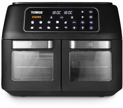 Tower T17102 Vortx Vizion Forno ad Aria/Friggitrice ad Aria a Doppio Scomparto con Pannello Touch Digitale, 11 L, Nero