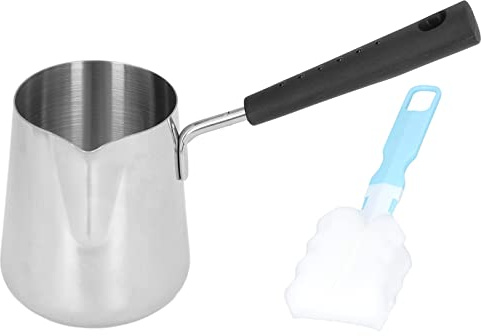 Mini Casserole Inox 350ml avec Bec Verseur, Poignée Résistante Chaleur, pour Lait Café Sauce