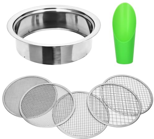 Soil Sieve Set Garden Soil Sifter Stainless Steel Mesh Sifter,Compost Sifter with 1,3,6,9,12mm Sieve Mesh and Bonsai Soil Scoop