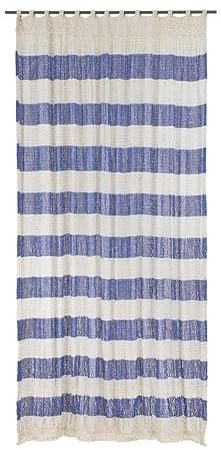El Mercader del Mar Cortina Red de Pescador translucidas, Fabricadas en algodón con Franjas Azules, con presillas para colgarla, Medidas aproximadas 120x210cm, casa de la Playa, Restaurante Marinero