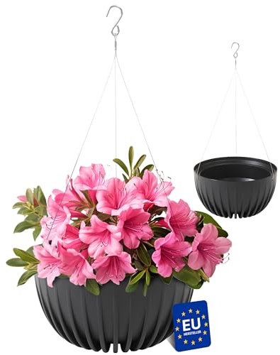 KONZEPT Blumenampel hängend außen und innen in Schwarz, Blumentopf 30cm Durchmesser, Hängetopf für Pflanzen aus Kunststoff