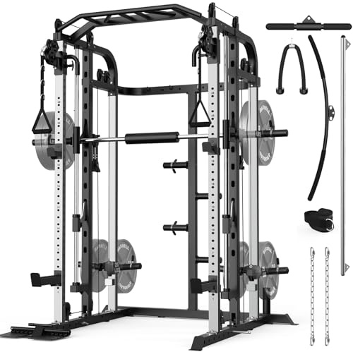 JX FITNESS Smith Machine Home Gym, Power Cage with Lat Pull Down System