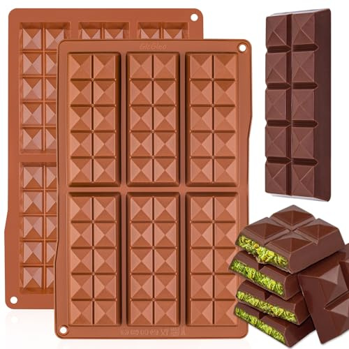 Moule Silicone Chocolat 6 cavités Antiadhésifs Moules à Chocolat, Moule Tablette Chocolat, pour pieces en Chocolat Maison, Gaufres, Pralines, Bonbon, Décoration de Gateau (2 pièces Brun)