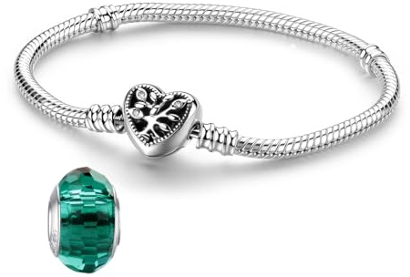 LNQOBU Bracciale in Argento con maglia Snake e chiusura a cuore Compatibile con Pandora Europei Charms da Donna