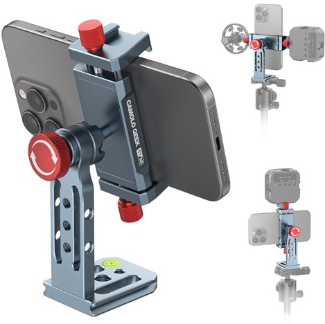 Phone Tripod Mount Aluminum Alloy, 360° Rotatable Phone Stand Holder Clamp with Cold Shoe and Arca Base Compatible with iPhone 15 Pro Max Galaxy S24 Ultra Pixel & 2.5-4 Wide Smartphones
