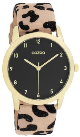 Oozoo Timepieces Unisex Uhr in Leopard/Schwarz - Armbanduhr Unisex mit Lederarmband | Hochwertige Uhr - Edle Analog Unisexuhr in rund C11373