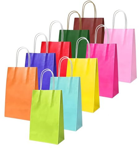 Flintronic Papiertüten aus Kraftpapier, 10 Stück mit Henkel, Geschenkverpackung, Tüten Eschenktüten, Gastgeschenke Tüten, Mitgebseltüten, Geschenktüten Set - Mehrere Farben(15 * 8 * 21CM)