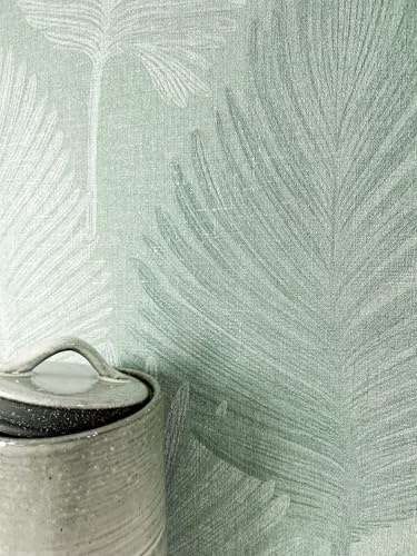 Newroom Carta da Parati Tessuto Non Tessuto Verde Foglie di Palma - Tropicale Salvia Giungla Lucida per Soggiorno Camera da Letto