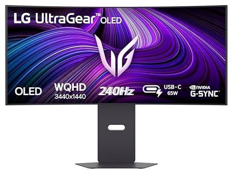 LG UltraGear OLED 34GX900A Monitor Gaming 34 Pollici Curvo per Gaming, Risoluzione WQHD (3440x1440) 21:9, 240Hz, 0.03ms (GtG), G-Sync, USB-C, HDMI 2.1, Speaker Stereo 14W, Stand regolabile, Nero