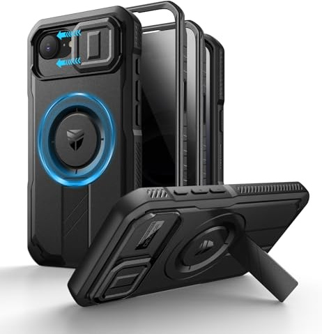 Dexnor Kompatibel mit iPhone 15 Pro Max Hülle mit Schiebekamera Abdeckung & Verstellbarem Kickstand & Privacy Screen Protector, Robuste Stoßfänger Hülle Heavy-Duty Mangetic Schutzhülle - Schwarz