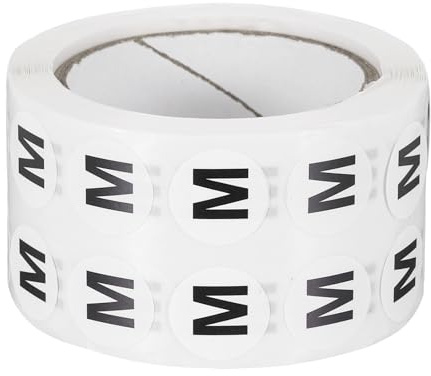 PATIKIL Letter m Inventory Labels, 1000 Pcs 0.5 Inch Letter Stickers Round Circle Dots Labels Semi-Gloss Adhesive Stickers for Home Organization Office Storage, Black (1 Roll)
