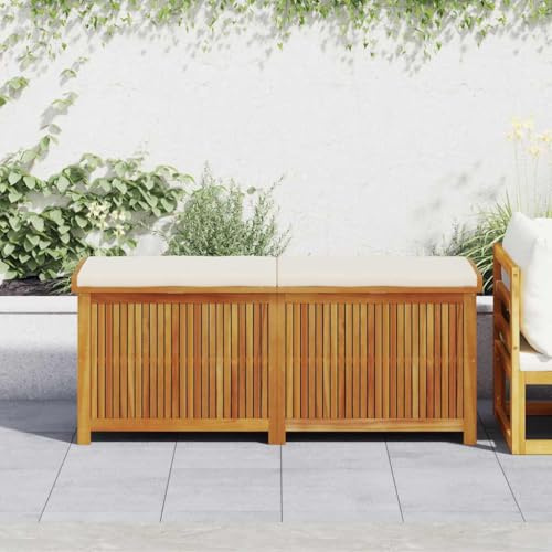 Teenpull Coffre à coussins de jardin en bois d'acacia massif, 150 x 50 x 60,5 cm, imperméable, pour couvertures, coussins, jouets et accessoires de piscine