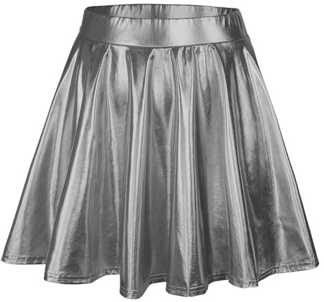Falda de patinadora para mujer, plisada, lisa, de cintura alta, con purpurina, acampanada, plisada, acampanada, minifalda acampanada, gris, XL