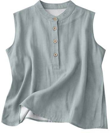 Blustoppar damer ärmlös linne-linneblus damer sommar eleganta axelskjortor stora storlekar sommarblusar v-ringad skjorta lätt tunika ledig linne luftig damtopp muslin bärartopp, Lätt ashy, 5XL