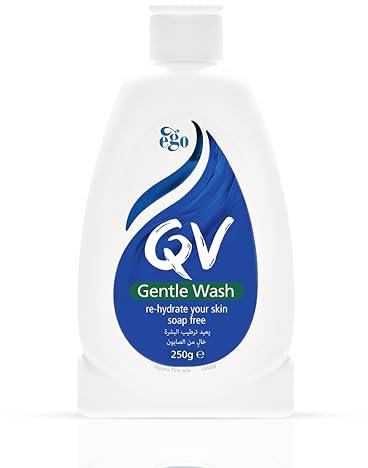 QV Nettoyant doux (250 g) pour peaux sèches et sensibles, pH équilibré, non parfumé, sans savon, alternative au savon hydratant qui mousse pour les peaux sèches, l'eczéma, le psoriasis, la dermatite