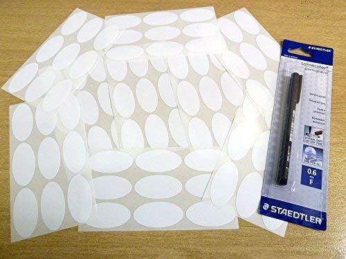 Plain 50x25mm Oval Self-Stick Deep Freeze, Freezer Labels (Plus Permanent Marker Pen) Stickers for Frozen Food Packaging