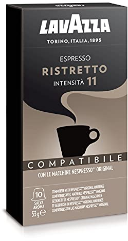Nespresso Lavazza Ristretto Capsules 10 pièces, Arabica, Robusta, Torréfié foncé, Faible teneur en caféine