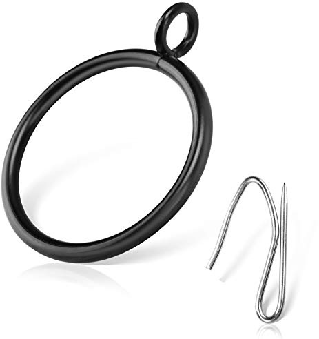 24 piece 2” Black Eyelet Curtain Rings with 30 PCS Drapery Pins for Window Treatment Hardware, Black Drapery Rings fit up to 1.8” Curtains Rod