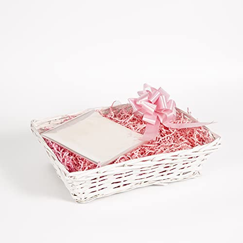 White Wicker Basket For Hampers Make You Own Gift Hamper Kit Birthday Christening Newborn Wedding Christmas Gifts Hampers (Pink)