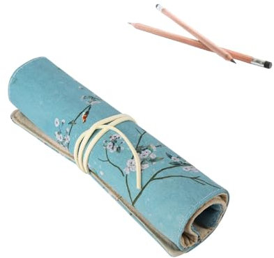 Leinwand Stifterolle Verpackungshalter, Leinwand Pencil Wrap, Hirschleder-Samtband zum Sammeln von Bleistiften, Chinesischer Antiker Stil(Blume)