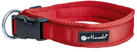 Petlando Mesh Hundehalsband – leicht, atmungsaktiv, weich mit Mesh gepolstert, stufenlos verstellbar, robust & strapazierfähig mit O-Ring – Halsband Hund XL 55-60cm, Rot