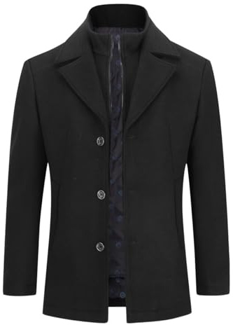 YOUTHUP Manteau Homme Hiver en Laine Chaud Trench Coat Mi-Long Casual Parka Pardessus Caban Business, Noir 1953, M
