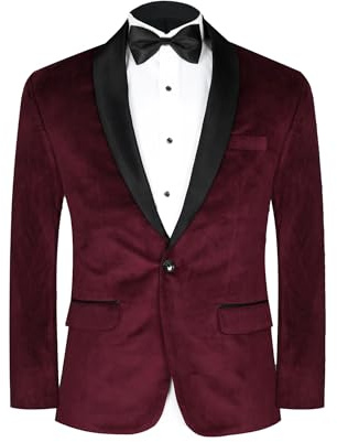 Blazer de terciopelo para hombre, manga larga, ajuste regular, chaqueta deportiva, casual, ligera, para negocios, oficina, reuniones, Granate, Large