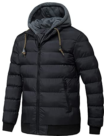 TONY BACKER Veste en similicuir de style décontracté, pour homme avec capuche, Veste d'hiver chaude anti-vent, Noir - 3, XL