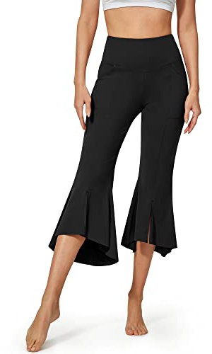 G4Free Capri Dress Pants Women Flare Leggings with Pockets High Waisted Tummy Control Work Pants Cropped Bell Bottoms(Black,M)