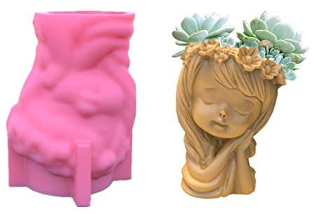 KinMokusei Blumentopf Beton Silikon Mädchen Gießform Blumentopf Beton Gießform Epoxidharz Silikonform DIY Sukkulenten Pflanzgefäße Formen, Blumentopf Formen, Handgefertigte Kunsthandwerk