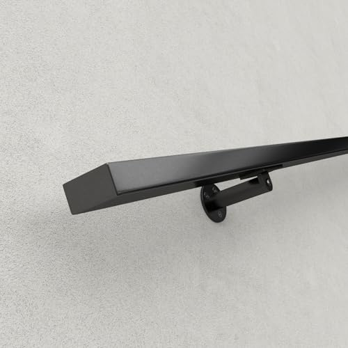 Muzata 10Ft Pre-drilled Stair Handrail 1x2 Rectangular Black Finish Wall Mounted Handrail Stainless Steel Safety Hand Rail Indoor Outdoor Stair Hand Railing Wood Concrete Brick Wall, HK28 BP4