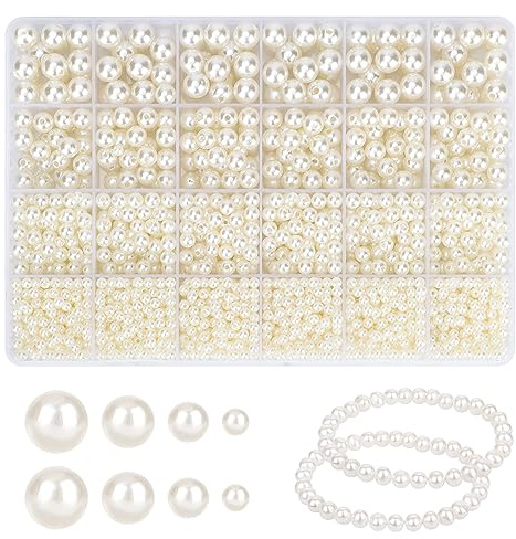 2300 Pcs Pearl Beads with Hole,4/6/8/10mm White Round Pearls for Crafting | Freshwater Pearls for Jewellery Making,Acrylic Loose Sew with Storage Box for Wedding Decorations,Bracelets,Necklaces,DIY