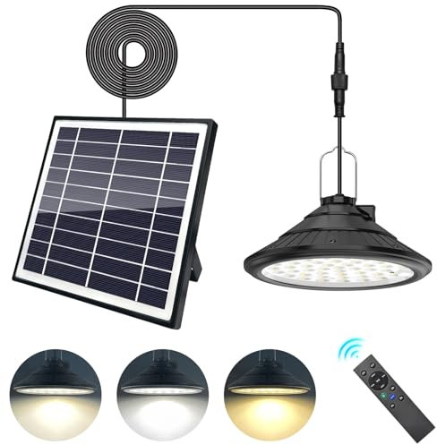 Qoolife Lampes solaires à suspendre pour l'extérieur et l'intérieur - 4500 mAh - 3 couleurs/4 modes - Lampes LED solaires avec télécommande - Étanche IP66 - Chargement USB - Lampe suspendue pour