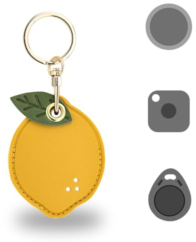 Universal Smart Tag Holder Fit for Tile Mate, AirTag, Galaxy SmartTag, eufy SmartTrack Link, Key Fob, Leather Cute Air Tracker Case with Key Rings, (Lemon)