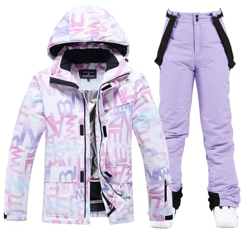 HOTIAN Giacca da Sci e Pantaloni da Donna, Tuta da Sci Invernale Calda, Impermeabile, Antivento, Set da Snowboard, 304 + Polipropilene, L
