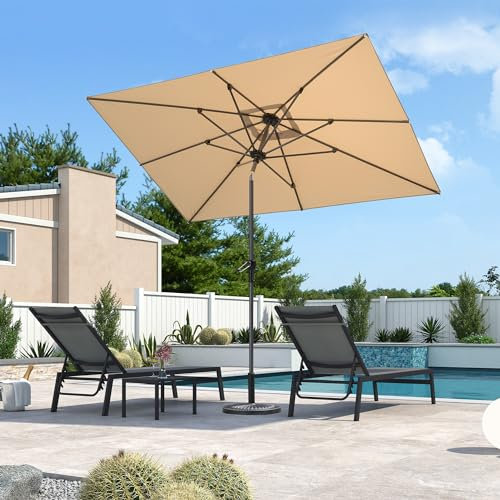PURPLE LEAF Aluminium Sonnenschirm 270 x 180 cm, Balkonschirm mit Kurbel und neigbar, rechteckig Gartenschirm Marktschirm, Sonnenschutz, für Schwimmbäder, Terrasse, Beige