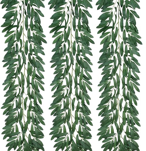 Apeair 3 Strands Odorless Artificial Olive Leaf Vines, 73'' Silk Ivy Vine Garland with Green Leaves, Fake Hanging Plants Greenery Decor for Home, Bedroom, Wall, Party, Wedding Decoration.