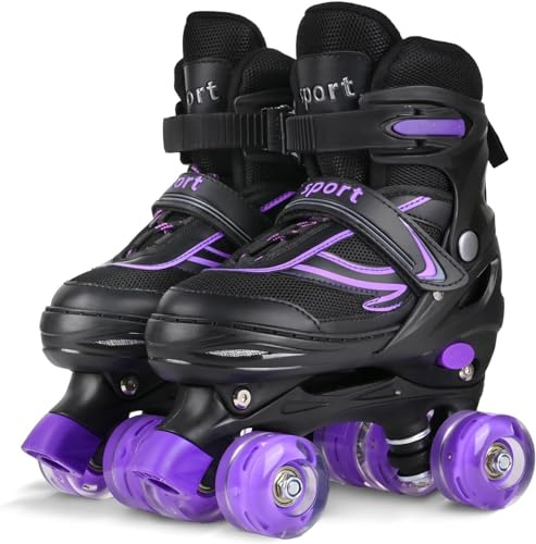 DUZSKJ Patines de ruedas ajustables para niños y niñas, principiantes (negro y violeta, M)