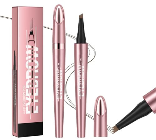 Matita per Sopracciglia 3D Impermeabile, Magica con 4 Punte a Forchetta, Forte Adesione per Sopracciglia Naturali (Marrone Chiaro)